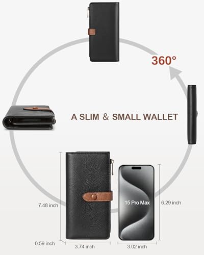 BOSTANTEN Womens Leather Wallet RFID Large Capacity Credit Card Holder | 4 ID Windows, 16 Card Slots, Zipper Coin Pocket, Clutch Wallet, Long Bifold, Ladies Gifts, Black＆Brown - color: B-Black＆Brown-oil wax