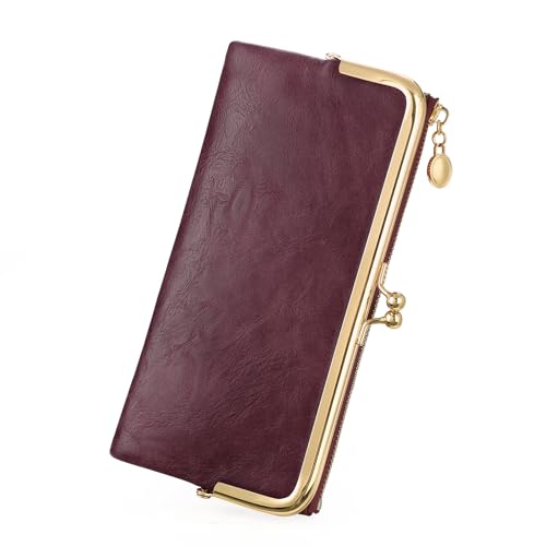 GOIACII Womens Wallet Kiss Lock Bifold Leather Wallets for Women Vine Red - color: A06 Vine Red