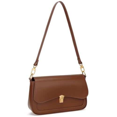 KKXIU Small Shoulder Bag for Women Cute Hobo Handbags Mini Clutch Purses | Classic Trendy Retro Underarm Crossbody Bag with Detachable Straps, Zipper Closure - color: Brown