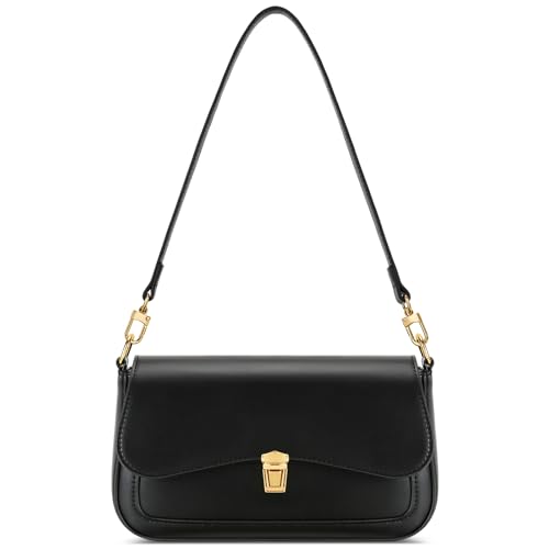 KKXIU Small Shoulder Bag for Women Cute Hobo Handbags Mini Clutch Purses | Classic Trendy Retro Underarm Crossbody Bag with Detachable Straps, Zipper Closure - color: Black