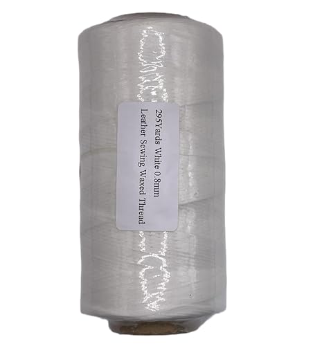 Flat Waxed Leather Sewing Threads, 100% Polyester 150D/0.8mm, 295yds All Purpose Hand Sewing Leather Stitching (Raw White) - color: Raw White
