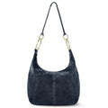 Italian Genuine Suede Hobo Bag for Women with Zippered Closure and Ring Handle Hardware | Large Shoulder Handbag (Dark Blue) - color: Dark Blue