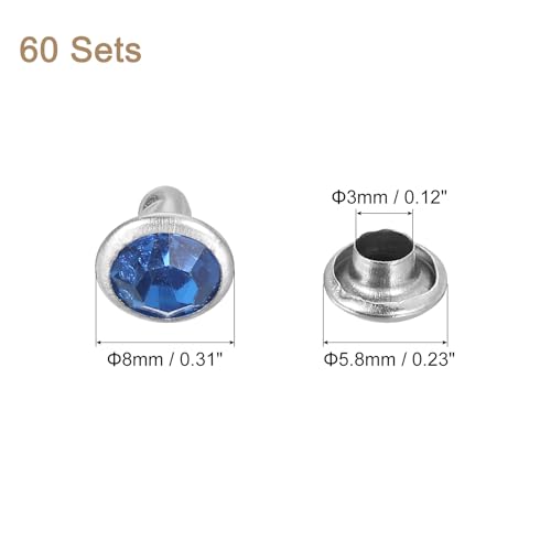 uxcell 60 Sets Rhinestone Rivets, 8mm Leather Rivets Crystal Rivets Stud Rapid Double Cap Rivets for DIY Leather Craft Fabric Clothes Belt Bags, Light Blue - color: Light Blue, size: 8mm