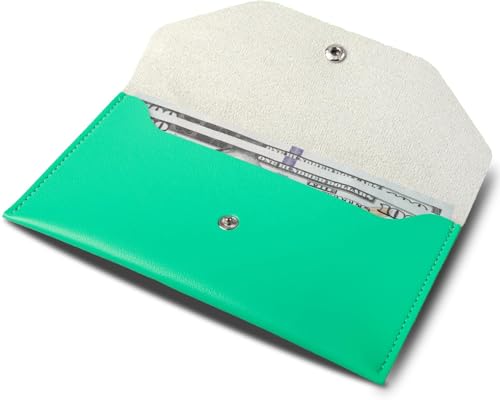 BLMHTWO Cash Wallets for Women - Reusable Leather Cash Envelope Wallet for Budgeting, Billing (Light Green) - color: Light green