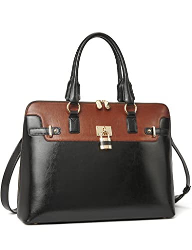 BOSTANTEN Briefcase for Women Leather 15.6 inch Laptop Shoulder Bag Office Work Crossbody Handbag - color: K-new Black With Brown