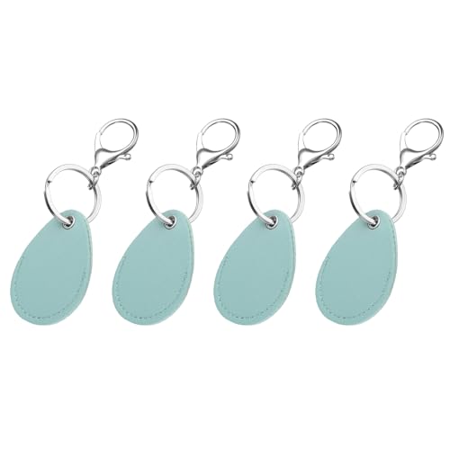 uxcell 4pcs Leather Key Fob, PU Leather Car Keychain Blanks Key Holder with Key Rings for Key ID Cards DIY Laser Engraving - color: Light Blue