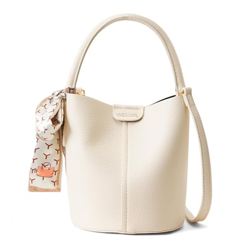 Mini Bucket Bags for Women, Vegan Leather Small Crossbody Purse with Removable Straps Trendy Top Handle Shoulder Straps - color: Beige