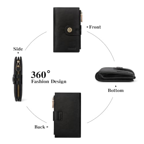 Full Real Leather Trifold Wallet for Women With RFID Blocking - color: a5-black