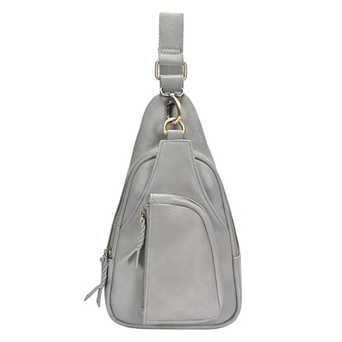 Antik Kraft Tasha Crossbody Sling | Vegan Leather Crossbody Bag for Women with 16-20" Strap | Sling Bags for Women - color: Grey