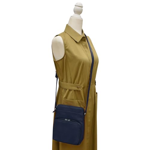 ili New York Genuine Leather Crossbody Bags for Women - Premium RFID Blocking Shoulder Bag Organizer with Adjustable Strap - color: Classic Navy Small