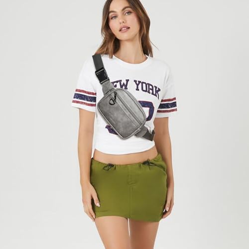 Leresas 2L Fanny Pack for Women Belt Bag Waist Purse Waist Bag Vegan Leather Fanny Pack Travel Waist Pouch Dark Grey - color: Dark Grey