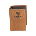 ARIAT Men's Leather Trifold Wallet, Embossed Logo, Medium Brown