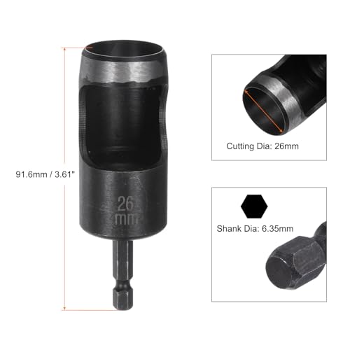 HARFINGTON Leather Hollow Punch 1/4 Hex Shank for Drills, 26mm Dia Rotary Hole Punch for Thick Fabrics Leathercraft Working