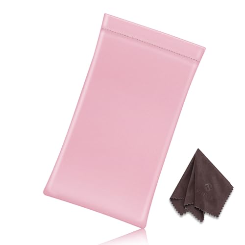 FINTIE Soft Eyeglasses Case with Cleaning Cloth, Squeeze Top Glasses Pouch | Sunglasses Eyewear Bag, Vegan Leather, For Reading /Prescription Glasses Storage, For Women Daily Carry - color: Candy Pink‌