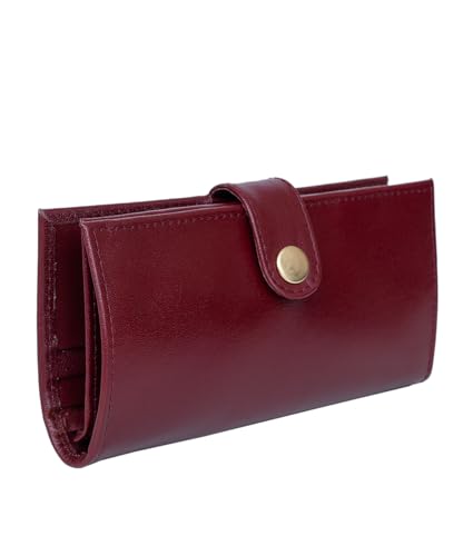 Women’s Genuine Leather Wallet – Slim Design with Secure Snap Multiple - Card Slots & Interior Zipper Pocket (Maroon) - color: Maroon