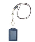 Genuine Real Leather ID Badge Holder with Lanyard & Retractable Reel, Top Grain Leather Vertical ID Holder & Lanyard, Gold Metal Keyring (Blue) - color: 15 Id Holder & Lanyard - Blue