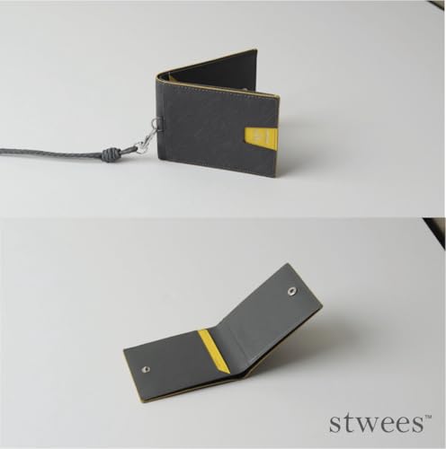 Slim Leather Lanyard Wallet, Folding Card Holder with Snap Button, ID Badge Neck Wallet Set (Card Pocket, Gray) - color: Gray, style: Card Pocket
