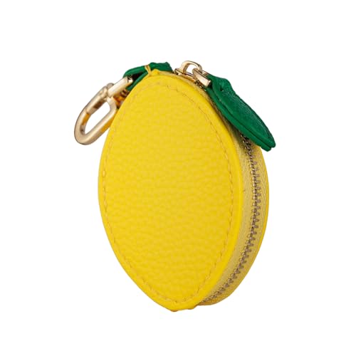 Fruit Coin Purse Bag Charm Keychain, Mini Charm Kawaii Leather Coin Purse Pouch Holder for Airtag Handbag Tote Wallet - color: Lemon
