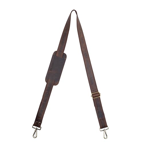 Bag Strap Replacement Genuine Leather 57" Adjustable Shoulder Strap | 1.5" wide for Messenger, Laptop, Camera, Travel, Lugagge Bags - color: Cinnamon Rustic Brown