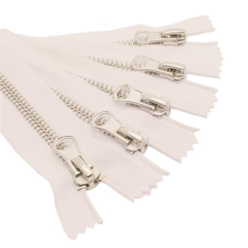YaHoGa 5PCS 20 Inch #5 Silver Metal Zippers for Sewing Bag 50cm White | Close End Metal Zippers Bulk for Bags Purses Shoes Crafts Jackets - color: Silver Teeth White Tape, size: 50cm 5pcs