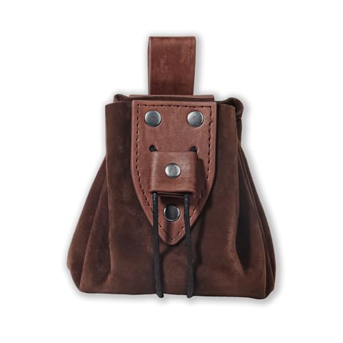 Medieval Faux Leather Drawstring Pouch Vintage Rivets Belt Pouch Coin Purse Dice Bag For LARP Ren Faire (Brown B) - color: Brown B