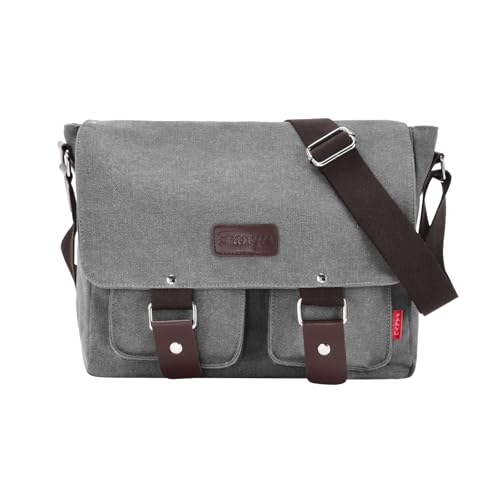 Messenger Bag for men Laptop Bag UnisexRetro Canvas Bag14-15.6 inches Casual single shoulder bag For Work College Travel - color: S-grey