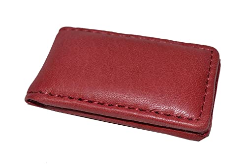 Men's New Leather Strong Magnetic Money Clip (Wine) - color: Wine