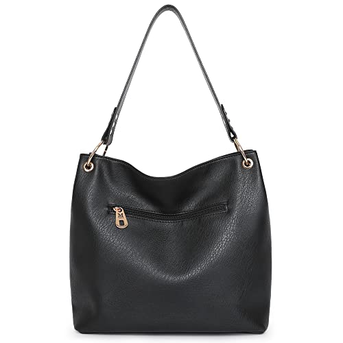 Purses for Women Hobo Bags Slouchy Shoulder Bag Tote Handbags | Stylish for Everyday Use, Zip-top Closure, Back Anti-theft Pocket, 3 Inner Pockets, Comfortable Wide Strap for Dating Errands - color: A-black