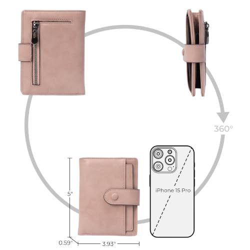 Alldaily Small Slim RFID Blocking Leather Wallet for Women, Bifold with 10 Card Slots and Coin Pocket (Dark Pink) - color: Dark Pink
