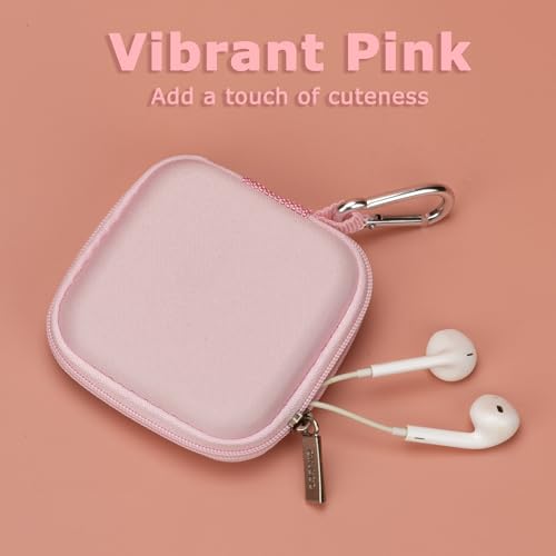 Ginsco Mini-Portable Hard Shell Square Earbuds Case for Apple EarPods/Samsung Galaxy Wired/Wireless Earbuds, Cell Phone Accessories Organizer with Carabiner for Earphones - color: Pink, size: Slim