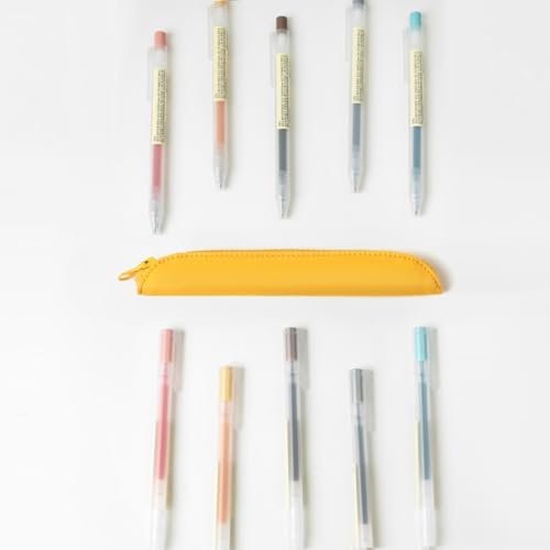 Slim Pencil Case Skinny Pen Case Pen Pouch (Oxford Yellow) | Silver zipper; tough wipe-clean Oxford fabric; holds gel writers and a stylus; fits binders planners and backpacks - color: Yellow