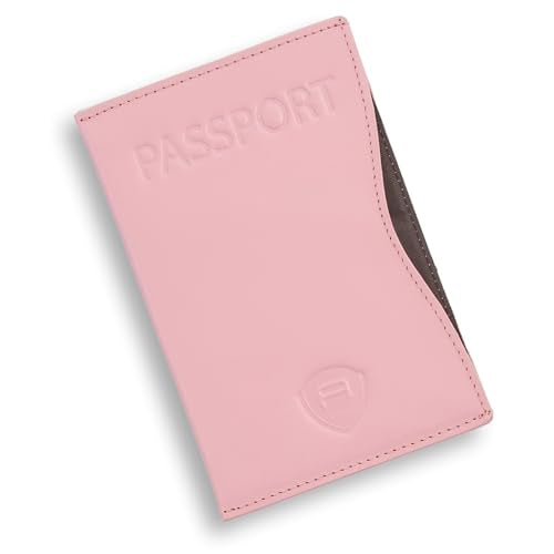 Alban RFID Passport Holder for Women & Men, Genuine Leather Passport Cover - color: Pink