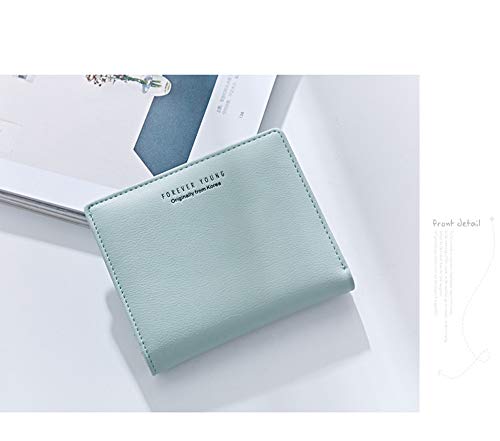 Women Wallets Small Bifold Leather Pocket Wallet Ladies Mini Short Purse - color: Light Green