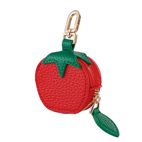 Fruit Coin Purse Bag Charm Keychain, Mini Charm Kawaii Leather Coin Purse Pouch Holder for Airtag Handbag Tote Wallet - color: Persimmon