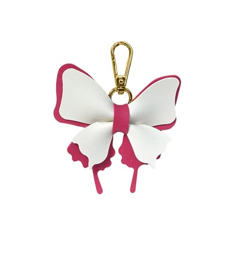 Women's Leather Bow Keychain, Stylish Multi-Color Bag Charm with Lobster Clasp, Cute Purse/Key Accessory - color: Whitepink