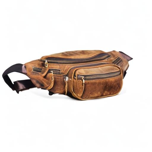 Water Resistant Canvas + Leather Hiking Riding Travel Fanny Waist Pack Small Phone Pouch For Men Women FB811-29 (Dark Brown-346) - color: Dark Brown-346