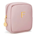 Initial Mini Makeup Bag Cosmetic Bag for Women | Personalized Gift, Toiletry Bags, 2 Mesh Pockets, Soft PU Leather, Water Proof Design, Smooth Zipper & Sturdy Build - size: 1pc Pink, style: F