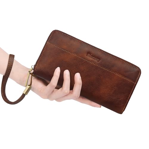 Leather Long Wallet Women With Wristlet,RFID Blocking(darkbrown) - color: a2-darkbrown