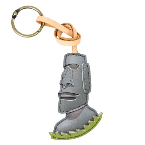 Travel Icon Leather Charm Keychain - Hand-Sewn Bag Charm for Car, Backpack Decoration, Gift for Women Men Kids - color: Moai