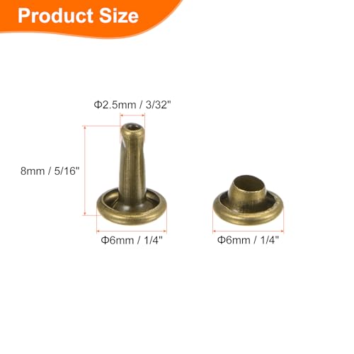 HARFINGTON 100 Sets Double Cap Leather Rivets, 6x8mm Round Cap Tubular Metal Studs Leather Crafting Rivets for Fabric Belt Pet Collar Boot Bag Repair and Decoration, Bronze - color: Bronze, size: 6x8mm