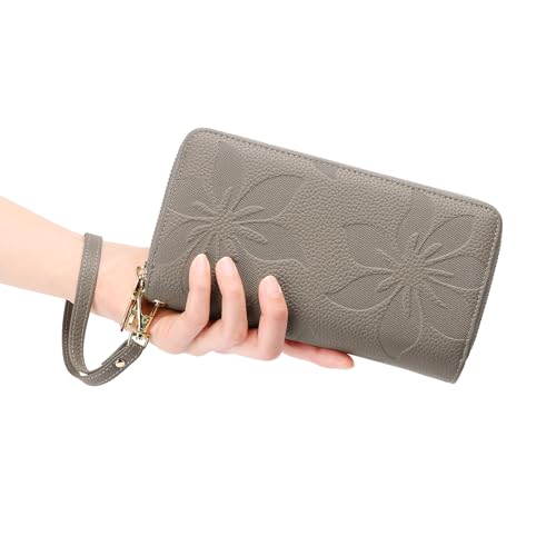 GOIACII Women's Wallet RFID Blocking Leather Wristlet | 2 Zip Around, Large Capacity, Credit Card Holder, Ladies Phone Clutch Purse - color: A10 Gray