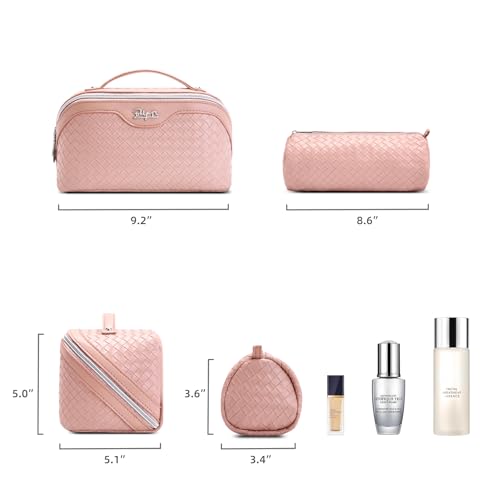 BOYATU Travel Makeup Bag Cosmetic Bags for Women: 3 Pcs Set Make up Bag | Large Capacity Waterproof Organizer Bags with Compartments - Lay flat Toiletry with Handle (L04 Light Pink) - color: L04 Light Pink