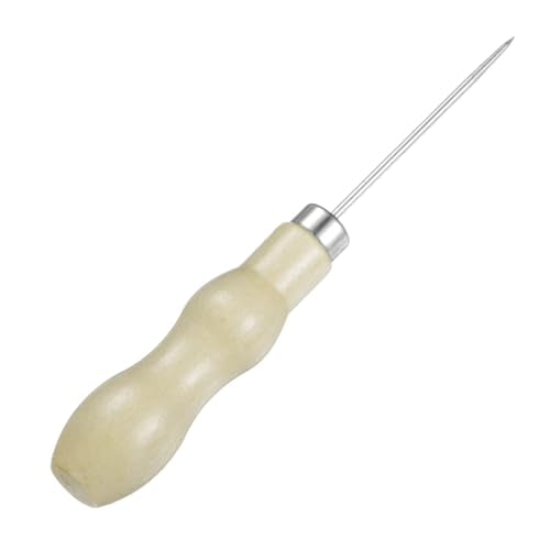 HARFINGTON Handwork Sewing Awl Leather Punch Hole Tool Log Color | Double Gourd Straight Head with Wooden Handle Scratch for Broken Wire Make Mark Drilling Stitching Repair and DIY