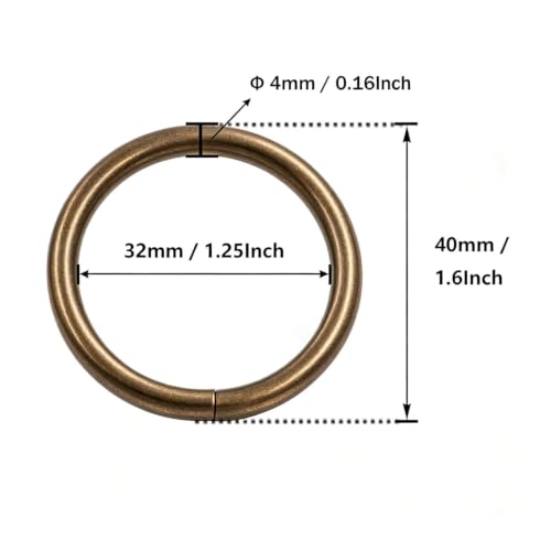 BIKICOCO 1-1/4'' Metal O-Ring Buckle Connector Round Loops Non Welded for Bags Webbing Purse and Belt Straps - color: Bronze X 20 Pcs