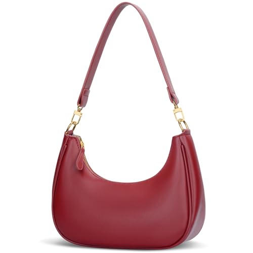 KKXIU Small Shoulder Bag for Women Mini Clutch Purses Cute Hobo Handbags | Classic Trendy Retro Underarm Crossbody Bag with Detachable Straps, Vegan Leather, Zipper Closure - color: Red