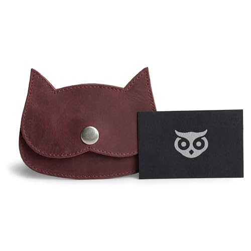Hide & Drink, Cat Shape Wallet Handmade from Full Grain Leather - Sangria - color: Sangria