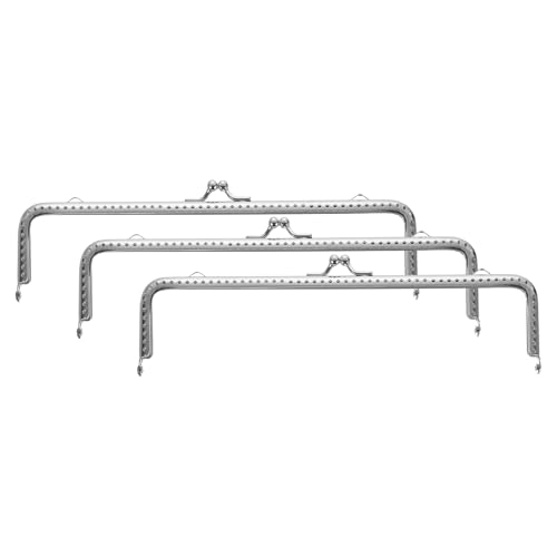 uxcell 3 Pcs Metal Purse Frame, 20cm/7.9" Retro Rectangle Kiss Lock Clasp Frame Embossed for Purse Making, Handled Bag, Coin Bag Clutch Bag, Frame Hardware Replacements (Silver) - size: 7.9"