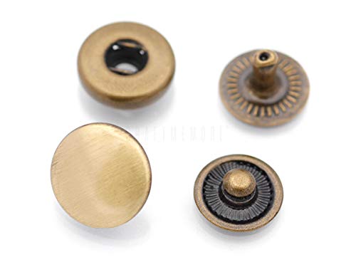CRAFTMEMORE 50 Sets Antique Brass Snap Buttons S-Spring Socket Popper Fasteners for Jacket Bag Closures VT1 (8mm (0.31")) - size: 8mm (0.31")