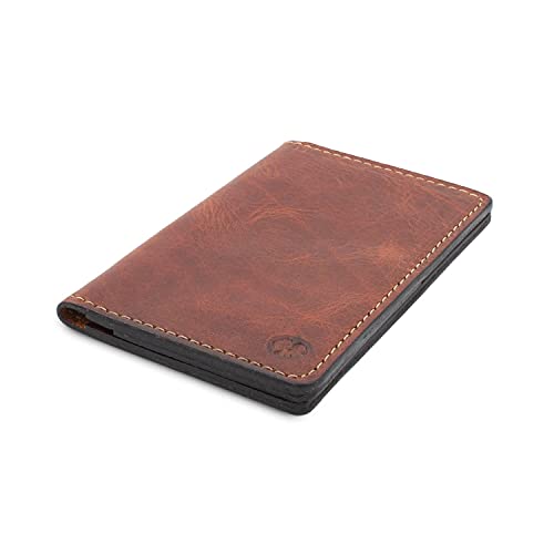 Leather Passport Holder for Men | Made in USA | 3.5" x 5.5" Field Notes Cover | Tobacco Snakebite - color: Tobacco Snakebite