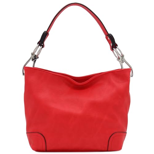 Hobo Shoulder Bag with Big Snap Hook Hardware - color: Red
